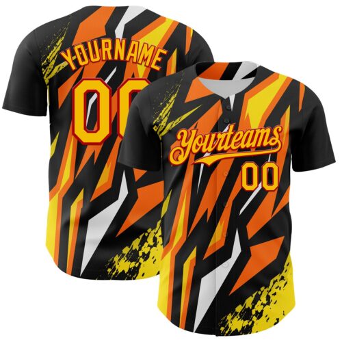 3DPattern12411 Custom Black Yellow Red Orange-White Car Racing Formula Auto Motorsport Authentic Baseball Jersey