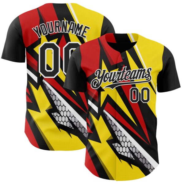 Custom Black White Red-Yellow Car Racing Formula Auto Motorsport Authentic Baseball Jersey