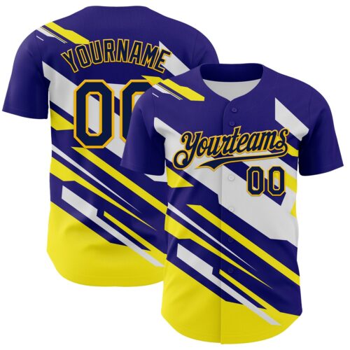 3DPattern12414 Custom Purple Navy Yellow-White Car Racing Formula Auto Motorsport Authentic Baseball Jersey