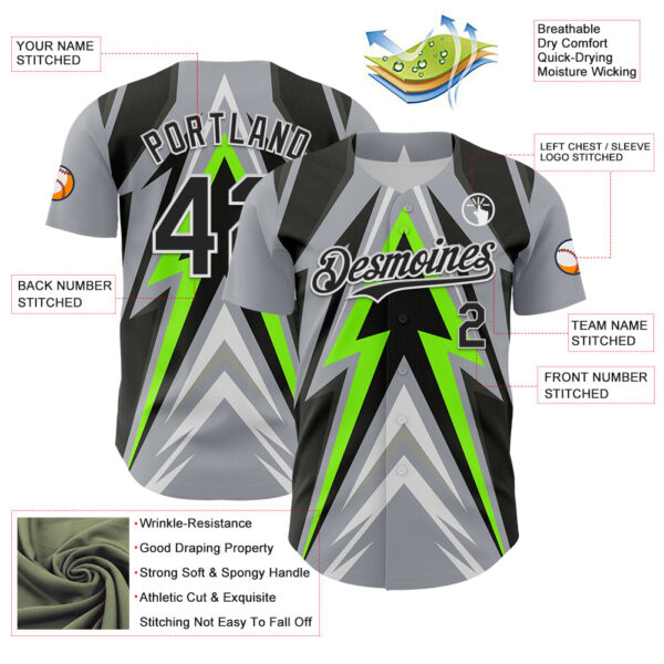 Custom Gray Black White-Green Car Racing Formula Auto Motorsport Authentic Baseball Jersey