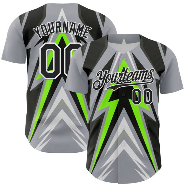 Custom Gray Black White-Green Car Racing Formula Auto Motorsport Authentic Baseball Jersey
