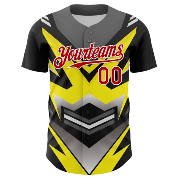 Custom Black Red White-Yellow Car Racing Formula Auto Motorsport Authentic Baseball Jersey