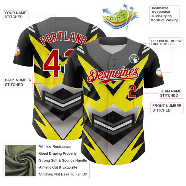 Custom Black Red White-Yellow Car Racing Formula Auto Motorsport Authentic Baseball Jersey