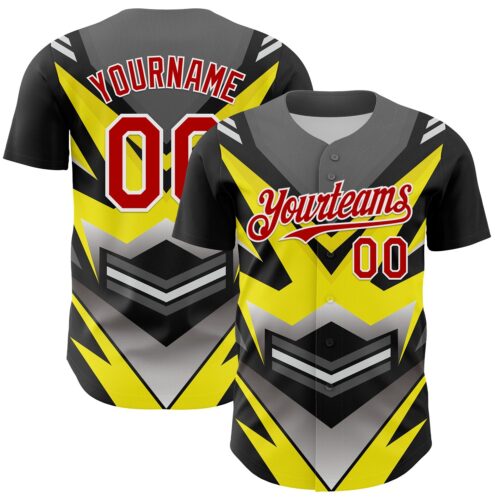 Custom Black Red White-Yellow Car Racing Formula Auto Motorsport Authentic Baseball Jersey