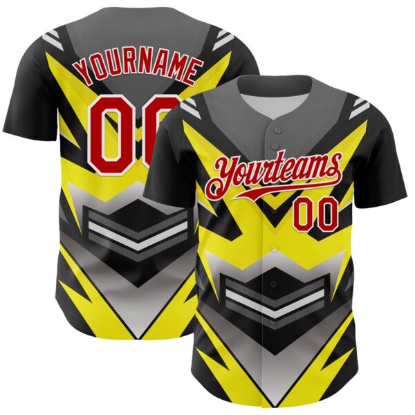 Custom Black Red White-Yellow Car Racing Formula Auto Motorsport Authentic Baseball Jersey
