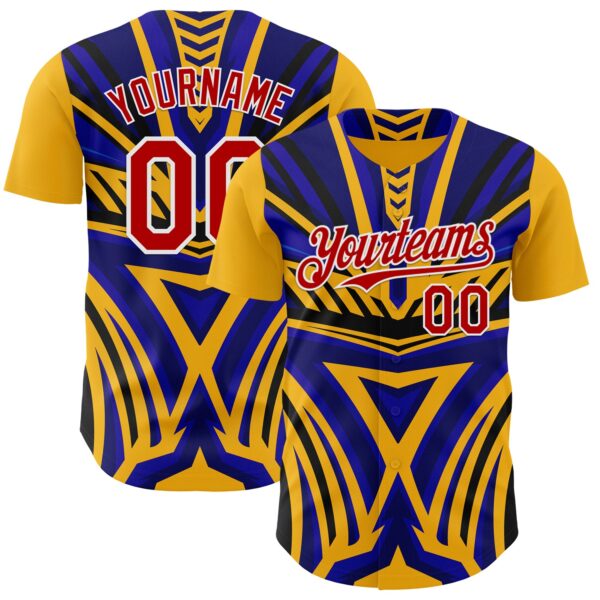 Custom Gold Red White Blue-Black Car Racing Formula Auto Motorsport Authentic Baseball Jersey