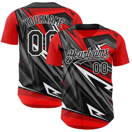 Custom Red Black White-Gray Car Racing Formula Auto Motorsport Authentic Baseball Jersey