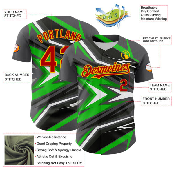 Custom Steel Gray Red Yellow Green-White Car Racing Formula Auto Motorsport Authentic Baseball Jersey