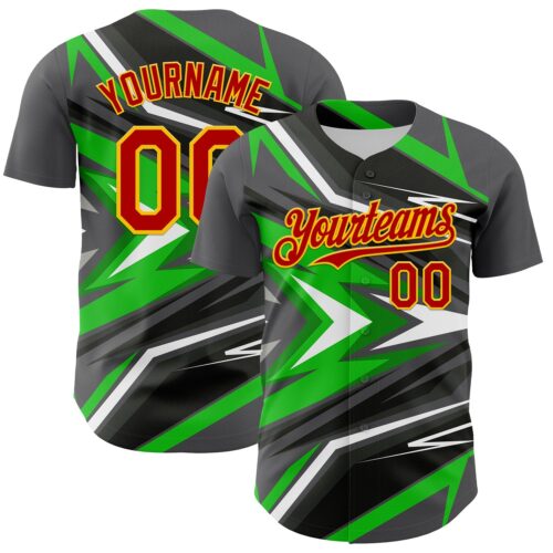 3DPattern12424 Custom Steel Gray Red Yellow Green-White Car Racing Formula Auto Motorsport Authentic Baseball Jersey