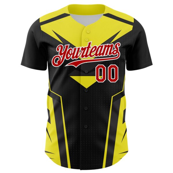 Custom Black Red White-Yellow Car Racing Formula Auto Motorsport Authentic Baseball Jersey