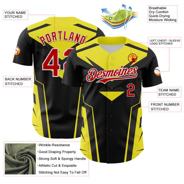 Custom Black Red White-Yellow Car Racing Formula Auto Motorsport Authentic Baseball Jersey