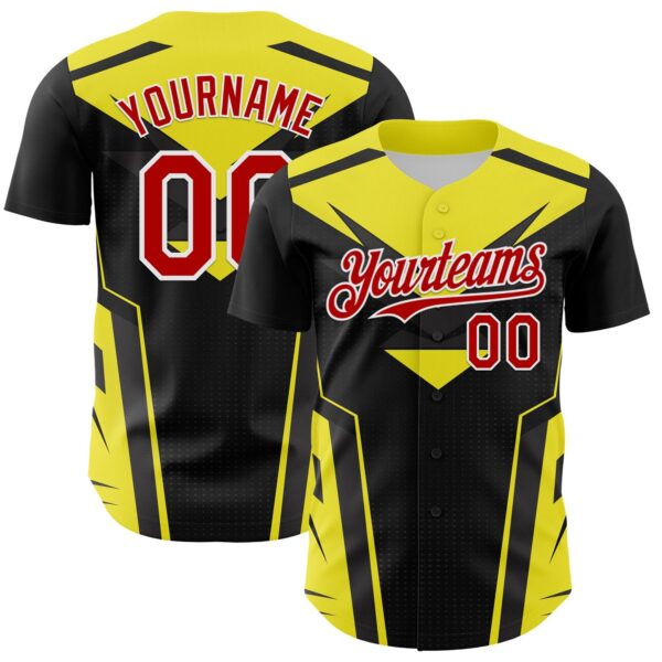 Custom Black Red White-Yellow Car Racing Formula Auto Motorsport Authentic Baseball Jersey