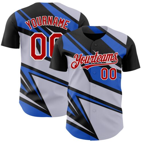 Custom Gray Red White-Blue Car Racing Formula Auto Motorsport Authentic Baseball Jersey