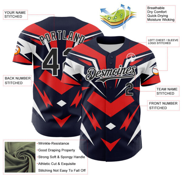 Custom Navy Black White-Red Car Racing Formula Auto Motorsport Authentic Baseball Jersey