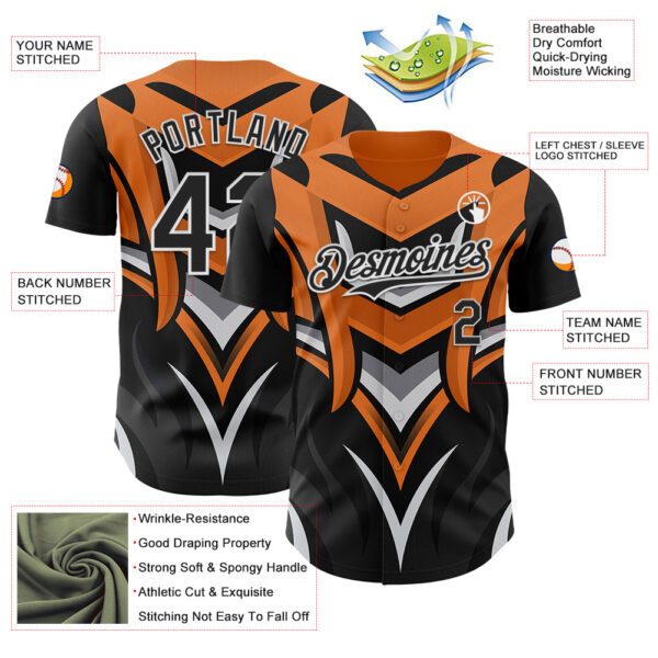 Custom Black White Orange-Gray Car Racing Formula Auto Motorsport Authentic Baseball Jersey