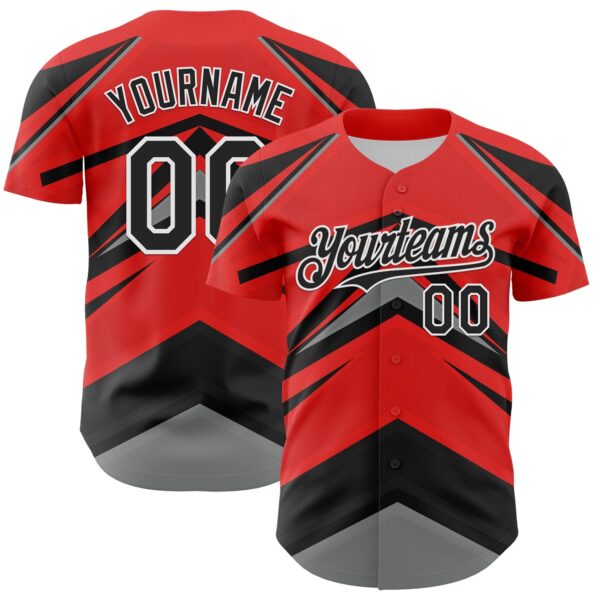 Custom Red Black White-Gray Car Racing Formula Auto Motorsport Authentic Baseball Jersey