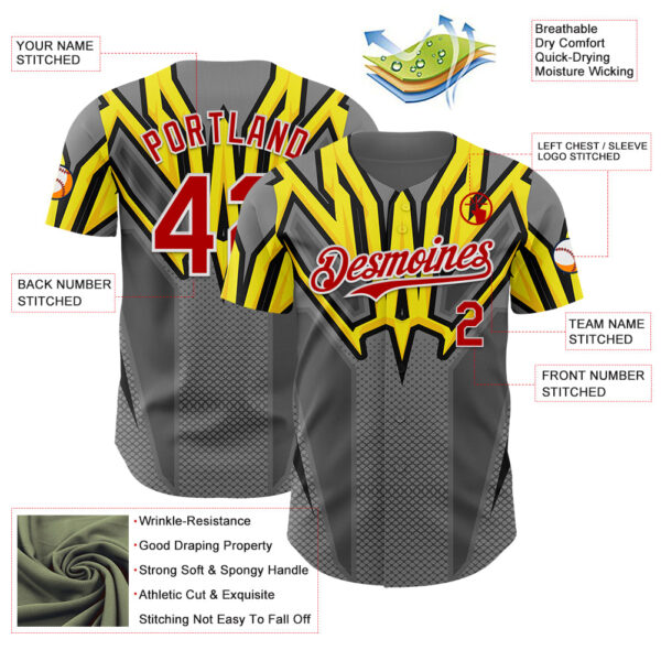 Custom Steel Gray Red White Yellow-Black Car Racing Formula Auto Motorsport Authentic Baseball Jersey