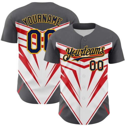 3DPattern12437 Custom Steel Gray Navy Gold White-Red Car Racing Formula Auto Motorsport Authentic Baseball Jersey