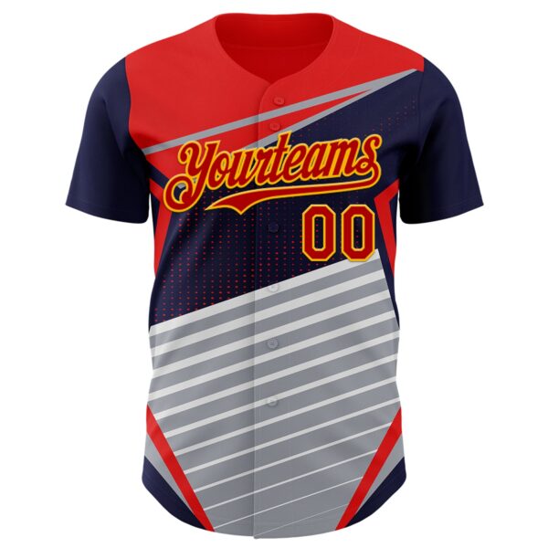 Custom Navy Red Gold Gray-White Car Racing Formula Auto Motorsport Authentic Baseball Jersey