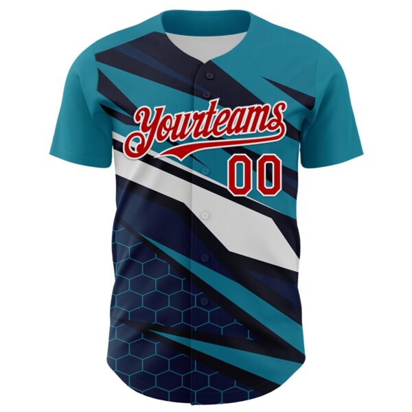 Custom Teal Red White-Navy Car Racing Formula Auto Motorsport Authentic Baseball Jersey