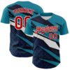 Custom Teal Red White-Navy Car Racing Formula Auto Motorsport Authentic Baseball Jersey