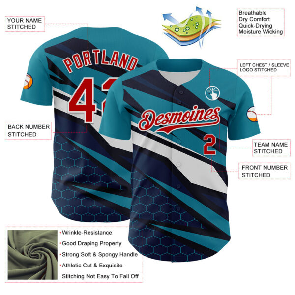 Custom Teal Red White-Navy Car Racing Formula Auto Motorsport Authentic Baseball Jersey