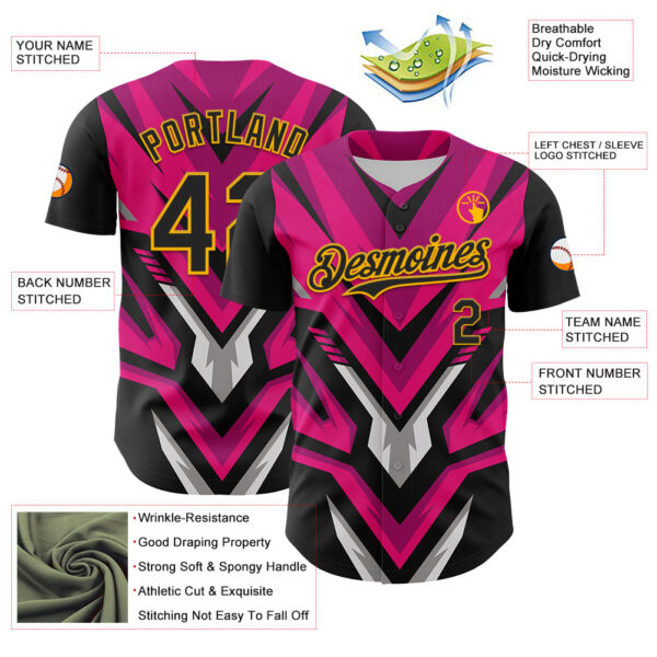 Custom Black Gold Pink White-Gray Car Racing Formula Auto Motorsport Authentic Baseball Jersey