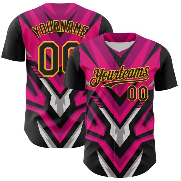 Custom Black Gold Pink White-Gray Car Racing Formula Auto Motorsport Authentic Baseball Jersey