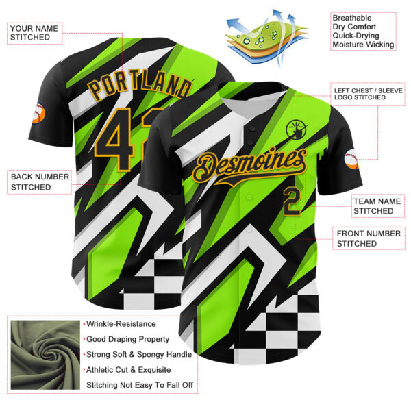 Custom Black Gold Green-White Car Racing Formula Auto Motorsport Authentic Baseball Jersey
