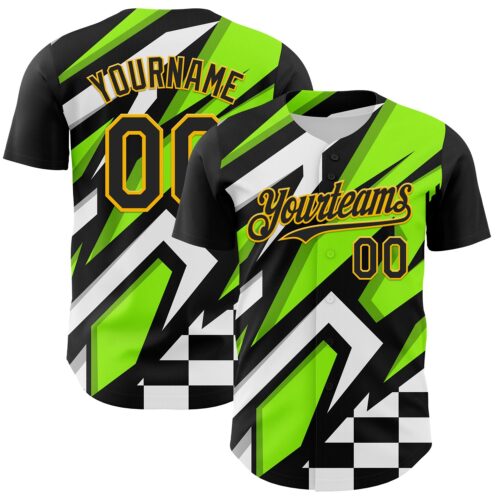 3DPattern12445 Custom Black Gold Green-White Car Racing Formula Auto Motorsport Authentic Baseball Jersey