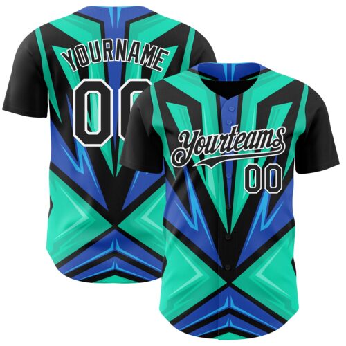 3DPattern12446 Custom Black White Aqua-Purple Car Racing Formula Auto Motorsport Authentic Baseball Jersey