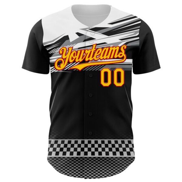 Custom Black Yellow Red White-Gray Car Racing Formula Auto Motorsport Authentic Baseball Jersey