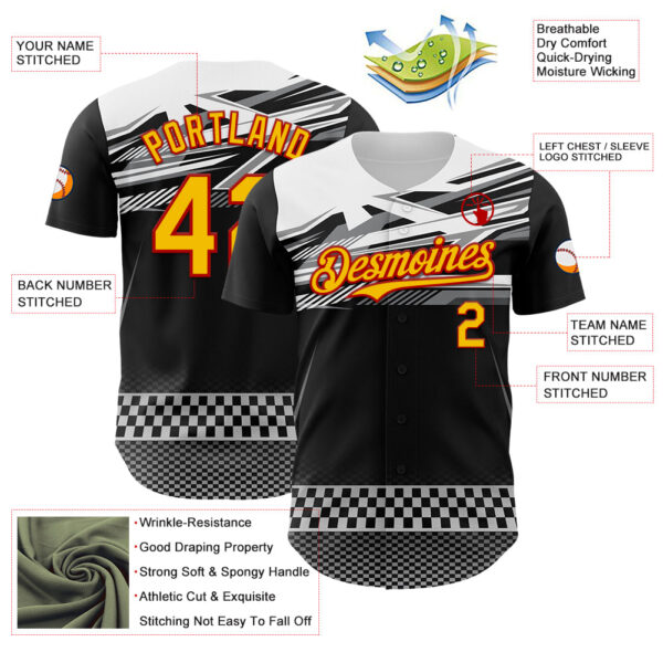 Custom Black Yellow Red White-Gray Car Racing Formula Auto Motorsport Authentic Baseball Jersey