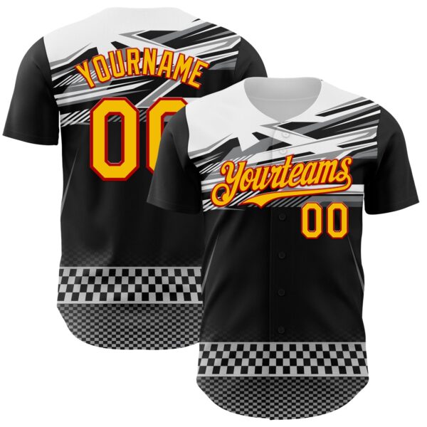Custom Black Yellow Red White-Gray Car Racing Formula Auto Motorsport Authentic Baseball Jersey