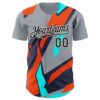 Custom Gray Black White Orange-Aqua Car Racing Formula Auto Motorsport Authentic Baseball Jersey