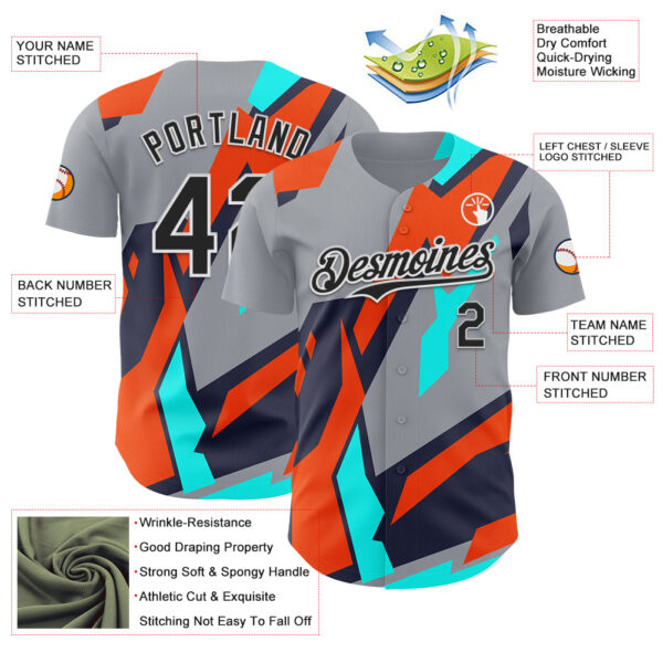 Custom Gray Black White Orange-Aqua Car Racing Formula Auto Motorsport Authentic Baseball Jersey