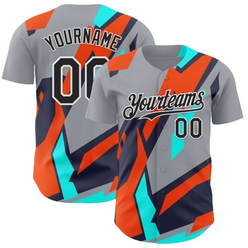 Custom Gray Black White Orange-Aqua Car Racing Formula Auto Motorsport Authentic Baseball Jersey