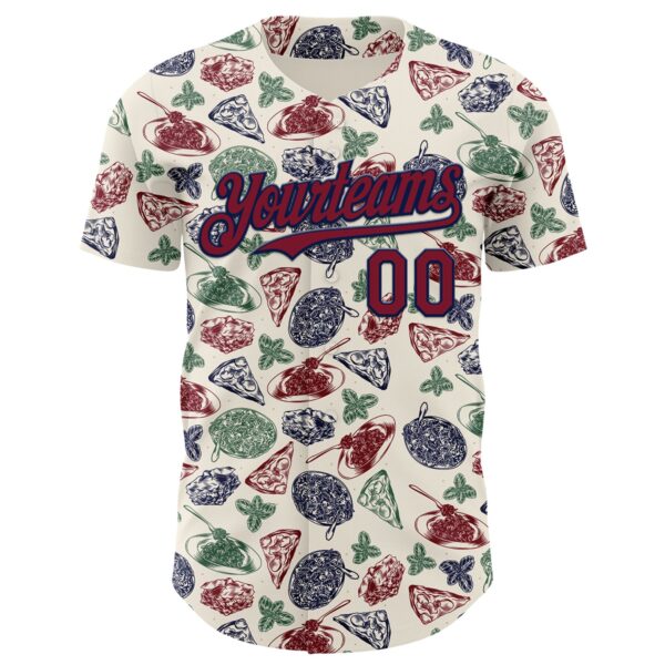 Custom Cream Crimson-Navy Foodie Italian Food Doodles Authentic Baseball Jersey