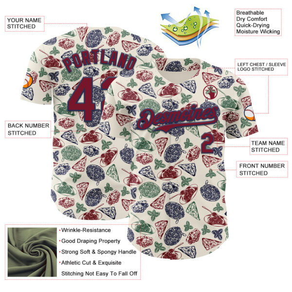 Custom Cream Crimson-Navy Foodie Italian Food Doodles Authentic Baseball Jersey