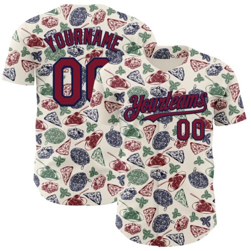 Custom Cream Crimson-Navy Foodie Italian Food Doodles Authentic Baseball Jersey