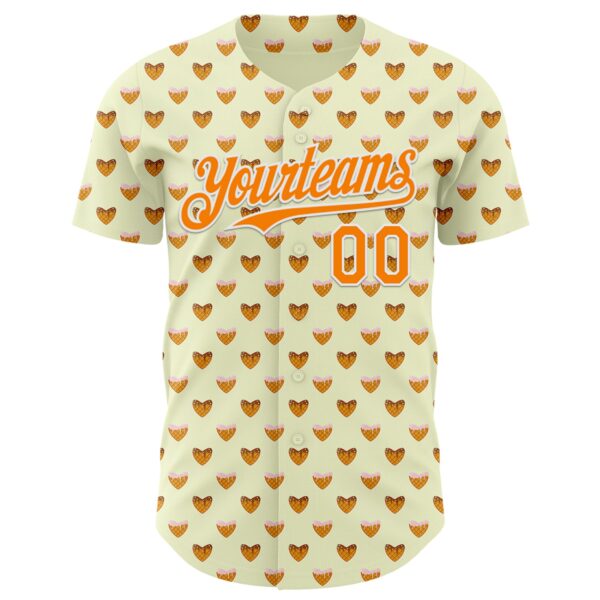Custom Yellow Bay Orange-White Foodie Heartshaped Waffles Sweets Authentic Baseball Jersey