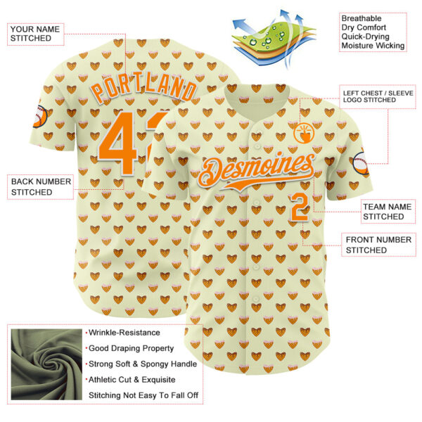Custom Yellow Bay Orange-White Foodie Heartshaped Waffles Sweets Authentic Baseball Jersey