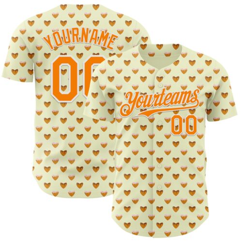 Custom Yellow Bay Orange-White Foodie Heartshaped Waffles Sweets Authentic Baseball Jersey