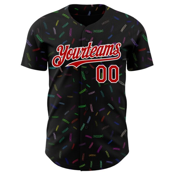 Custom Black Red-White Foodie Candy Sweets Authentic Baseball Jersey