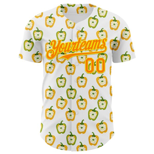 Custom White Bay Orange-Light Yellow Foodie Rice Stuffed Pepper Vegetable Authentic Baseball Jersey