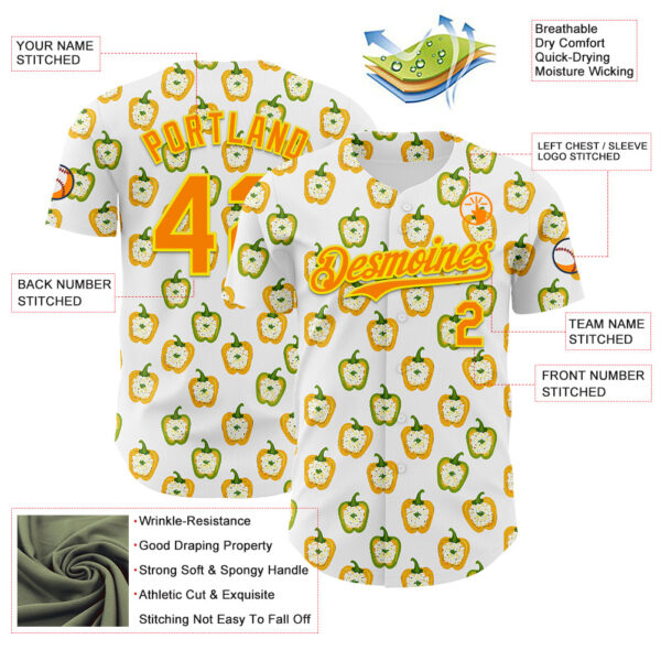 Custom White Bay Orange-Light Yellow Foodie Rice Stuffed Pepper Vegetable Authentic Baseball Jersey