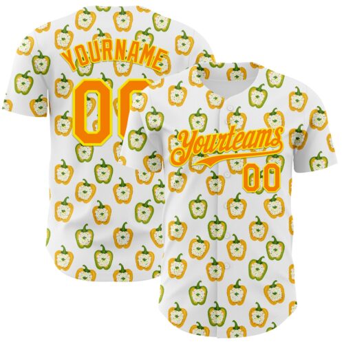 Custom White Bay Orange-Light Yellow Foodie Rice Stuffed Pepper Vegetable Authentic Baseball Jersey