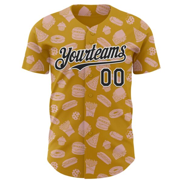 Custom Yellow Black-White Foodie Fast Food Doodles Authentic Baseball Jersey