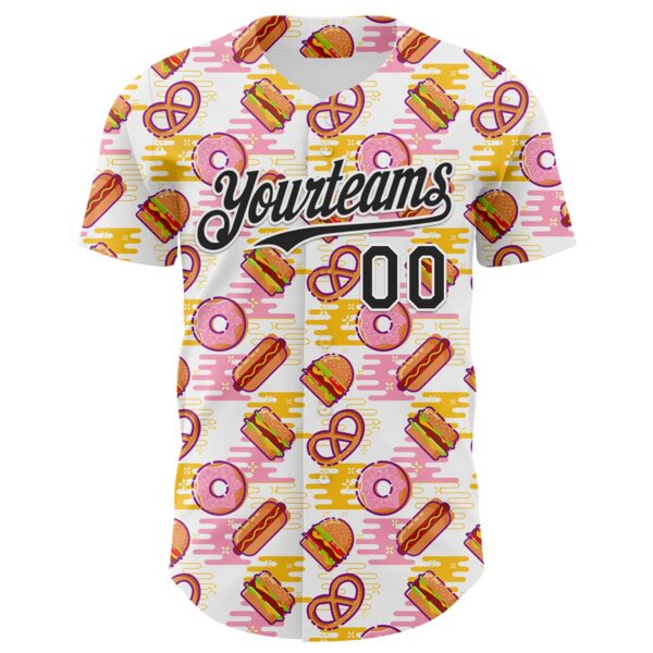 Custom White Black Foodie Fast Food Hot Dog Doughnuts Authentic Baseball Jersey