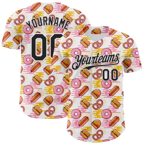 Custom White Black Foodie Fast Food Hot Dog Doughnuts Authentic Baseball Jersey